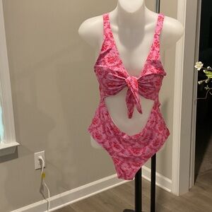 SHEIN Pink Floral Cutout Swimsuit